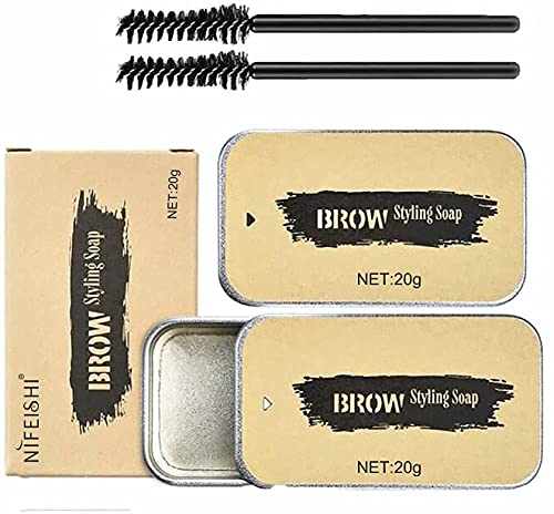 Eyebrow Soap Kit (2 PCS), Brows Styling Soap Set Long Lasting Waterproof Smudge Proof Eyebrow Styling Pomade for Natural Brows, 3D Feathery Brows Makeup Balm