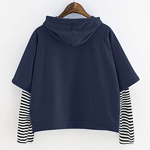 FACAIAFALO Sudadera con Capucha para Mujer,Sudaderas Adolescentes Chica de Raya Manga Larga Moda Casual Sudadera de Impresión Alfabética Pullover Tops Blusa Mejor Venta Superior