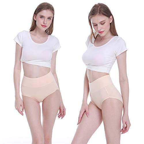 FALARY Bragas Mujer Cintura Alta Algodón 5 Piezas Beige (Piel) XL