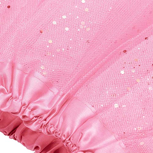 Falda de Tutu Mujer,SHOBDW Niños Princesa Pettiskirt Regalo de cumpleaños Sólido Paillette Elástico 3 Capas Fluffy Mini Falda Corta Adulto Rendimiento Traje Baile Falda(Rosado)