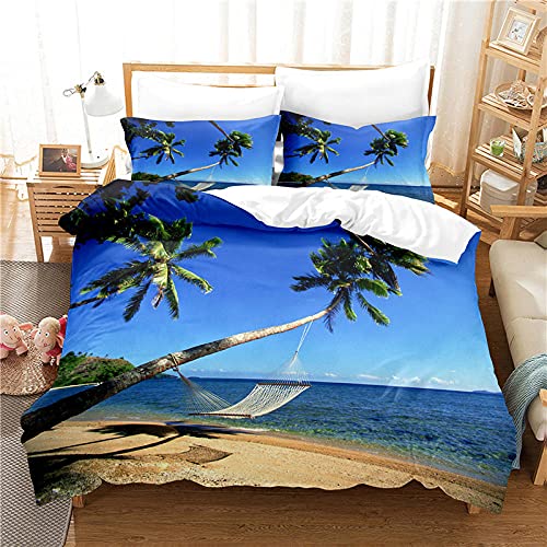 Fashion Bedding Set Duvet Cover Set 3D Coconut Tree Beach Digital Printing Fashion Kids Adult Bedding Set -B_220x260cm