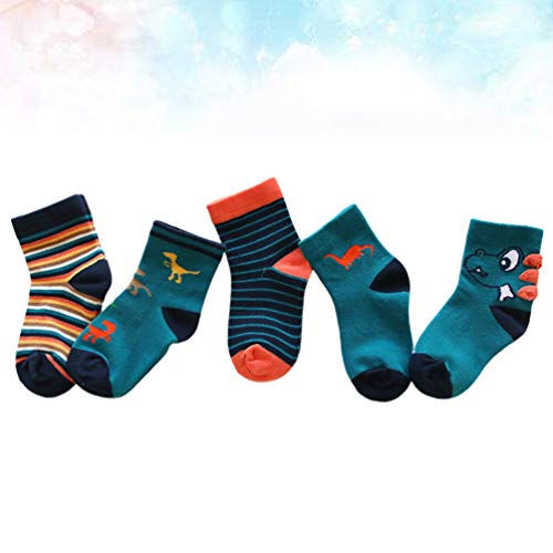 FENICAL 5 Pairs Casual Crew Socks Cute Autumn Winter Cartoon Ankle Socks Stockings for Children Kids Toddler (Size M, Suit for 3-5 Years Old)