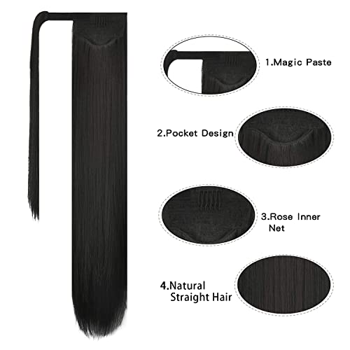 FESHFEN Cola de Caballo Extensiones Postizos de pelo fibras sintéticas de cabello pelo liso largo 60cm, 125g