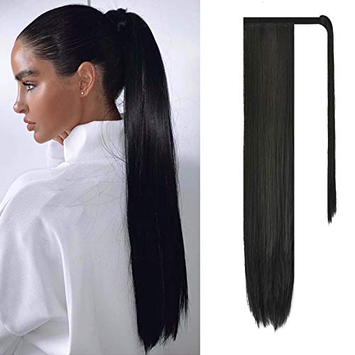 FESHFEN Cola de Caballo Extensiones Postizos de pelo fibras sintéticas de cabello pelo liso largo 60cm, 125g