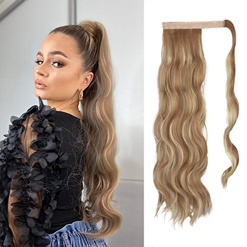 FESHFEN Coleta Postiza Rizada Pelo, 60 cm Largo Ondulado Wavy Ponytail Extension Cola de Caballo Extensiones Clip Postizos de Pelo Rizado para Mujeres Chica