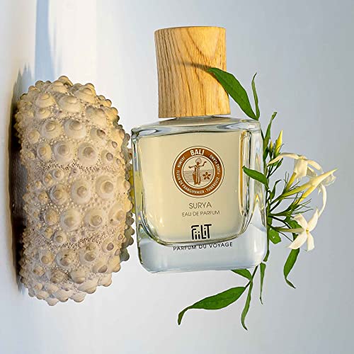 FiiLiT parfum du voyage Agua de perfume Natural SURYA BALI, Mixto, Spray recargable, Flor de Frangipani Ylang Ylang Tuberosa, Oriental Floral, para unisex, 50 mL 6.5 x 10.5 x 5