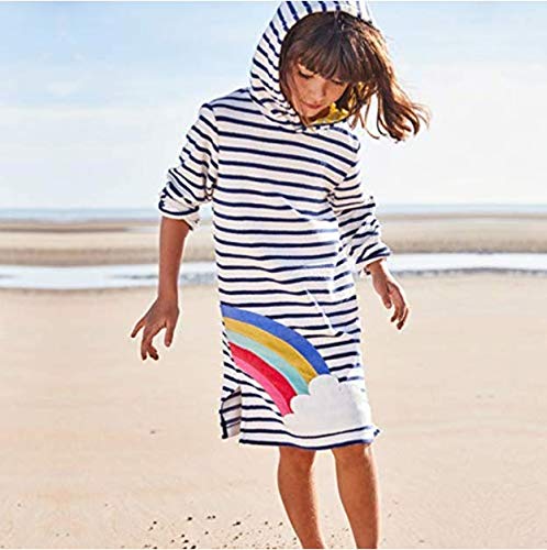 FILOWA Bebés Niña Sudaderas con Capucha Vestidos Rayas Algodón Arco Iris Estampado Otoño Invierno Túnica Pullover Tops Manga Larga Suéter Largo 2-3 años