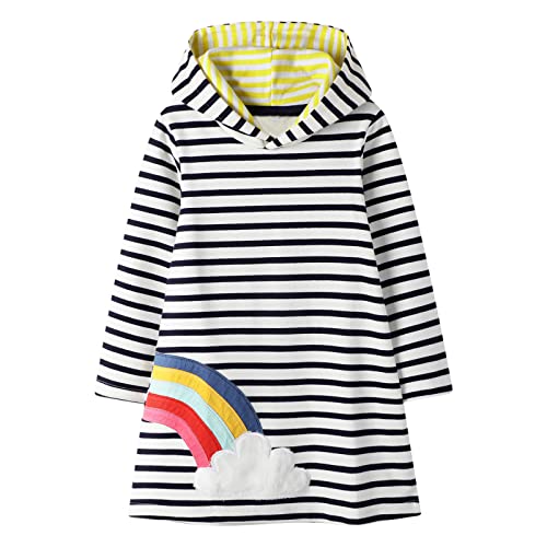 FILOWA Bebés Niña Sudaderas con Capucha Vestidos Rayas Algodón Arco Iris Estampado Otoño Invierno Túnica Pullover Tops Manga Larga Suéter Largo 2-3 años