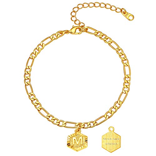 FindChic Pulsera Pie Tobillo Mujer Medalla Letra M Inicial de Nombre Tobillera Grabada de Cadenas Italianas Oro Enchapado