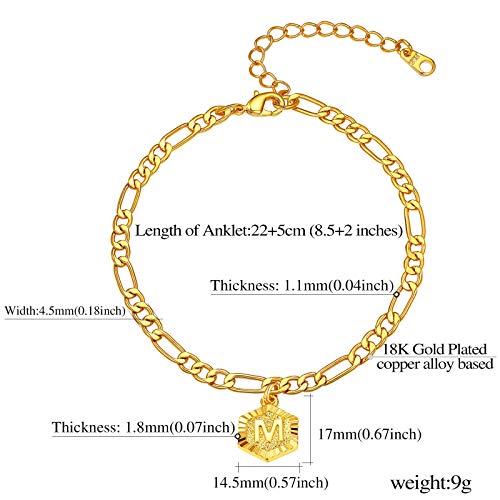 FindChic Pulsera Pie Tobillo Mujer Medalla Letra M Inicial de Nombre Tobillera Grabada de Cadenas Italianas Oro Enchapado