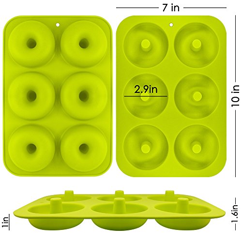 FineGood FG molds_3 - Juego de 3 moldes de silicona con forma de donut, 6 cavidades antiadherentes, para hacer galletas, magdalenas, pasteles, bagels, naranja, rojo rosa, verde