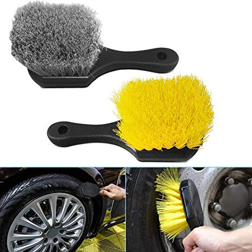 FineGood Juego de 2 cepillos de rueda y neumáticos para coche, cepillos de rueda para limpieza de ruedas, kit de cepillo de limpieza de rueda de auto, herramientas de limpieza de cepillo de cerdas