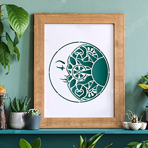 FINGERINSPIRE Plantillas decorativas para sol y luna, 30 x 30 cm, de plástico, diseño de sol y luna, plantillas cuadradas reutilizables para pintar sobre madera, piso, pared y azulejos