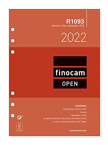 Finocam - Recambio Anual 2022 Semana Vista Apaisada, de Enero 2022 a Diciembre 2022 (12 meses) 1000 - 155x215 mm Open Español