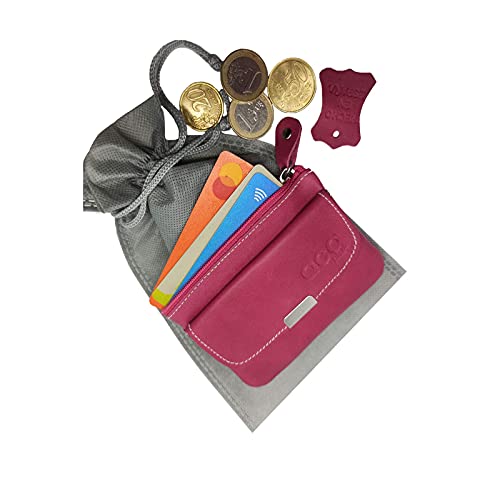 FIONCCI Monedero Mujer Piel Auténtica con Cremallera y Bolsa de Regalo (fucsia)