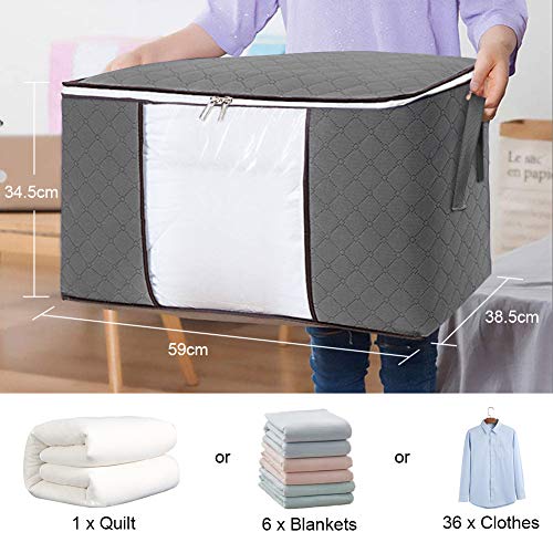 flintronic 4PCS Bolsa de Almacenamiento de Ropa de Gran Capacidad 84L (60x40x35 cm), Organizador de Transpirable con Cremallera a Prueba de Moho y Humedad para Ropa de Cama, Edredones, Mantas