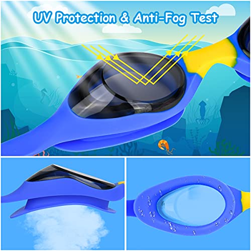 flintronic Gafas de Natación , Gafas de Natación con Protección Antivaho + UV,Gafas de Puente Nasal de Silicona Suave sin Fugas con Gorro de Natación para Niñas y Niño Apto para 4 a 12 Años.