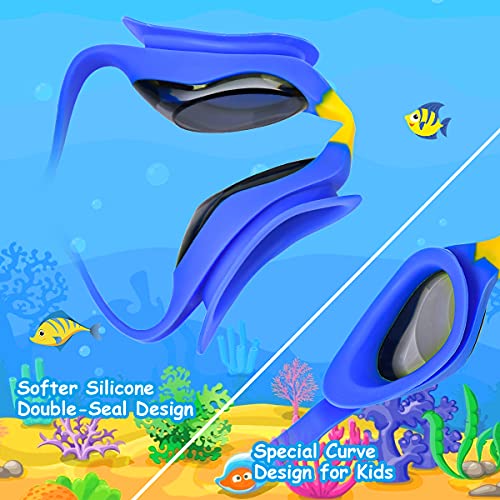 flintronic Gafas de Natación , Gafas de Natación con Protección Antivaho + UV,Gafas de Puente Nasal de Silicona Suave sin Fugas con Gorro de Natación para Niñas y Niño Apto para 4 a 12 Años.