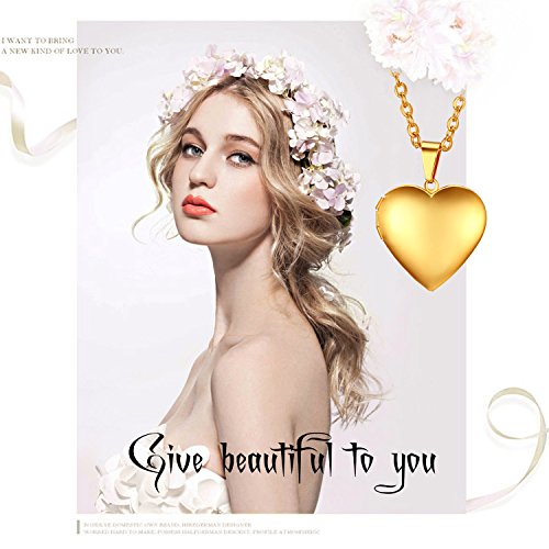 Flongo Collar de corazón portafotos Colgante de Acero Inoxidable, Colgante Dorado medallón Personalizable Collar de Amor Regalo conmemorativo, Collar 45cm