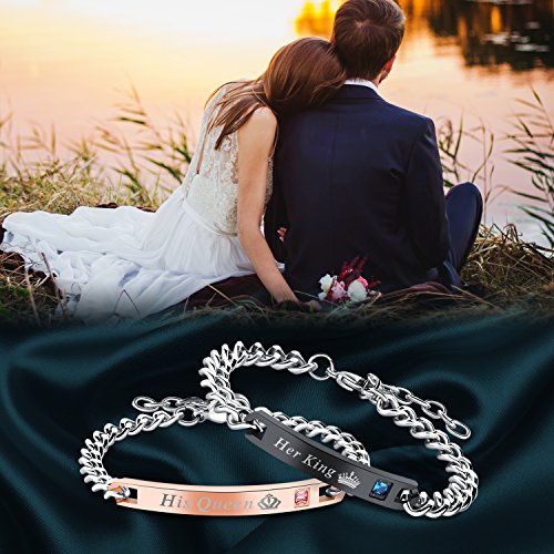 Flongo Pulseras para Parejas, Brazaletes de Parejas, de Acero Inoxidable Pulseras de Amor, Color Negro Oro Rosa, Los Enamorados Regalo para San Valentín/Navidad, Un par…