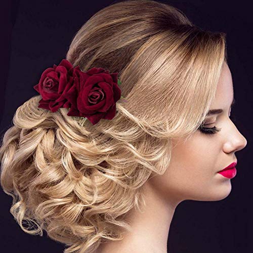 Flor de rosa artificial Peine para el cabello Romántico Fantasía Doble seda Terciopelo Rosa Peine de metal Pinzas para el cabello Horquilla Nupcial Mujeres Sombreros Fiesta de boda Accesorios para