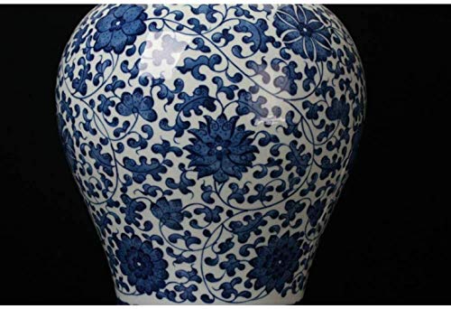 Florero Cerámica Cerámica Alto Grado Antiguo Dibujado a Mano Raíz de Loto Y Flores Azules Y Blancas Gran Tarro de Muebles para el Hogar, lsxysp