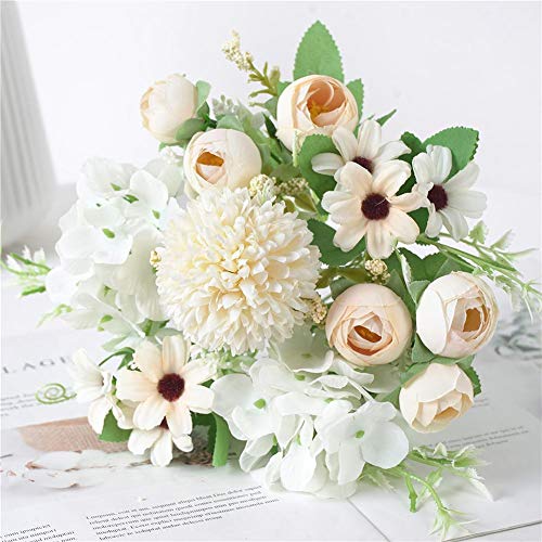 Flores artificiales, 3 colores Plantas falsas Plantas de hortensias de seda artificial, Peonía de seda falsa hecha a mano Hortensia Camelia Decoración de ramo de flores realista