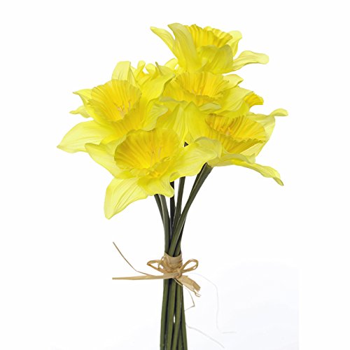 FloristryWarehouse - Ramo de narcisos de seda sintética, 9 tallos de narcisos de un amarillo realista, flores 33 cm.