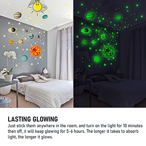 Fluorescente Decoración de Pared Uktunu Luminoso Pegatinas de Pared Planetas y Estrellas Brillante Fluorescente Adhesivos para Niños Hogar Kids Room Decor del Dormitorio 430pcs