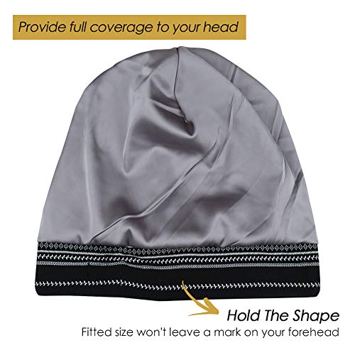 FocusCare ADJUST-3 Gorro de dormir ajustable con forro de satén para rastas, pelo rizado, talla L, Talla única Gris claro jaspeado ]