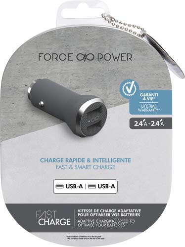 FORCE POWER Bigben Connected FPCAC4.8A2USBAG - Cargador (Auto, Encendedor de Cigarrillos, 4,8 A, Gris, Plata)