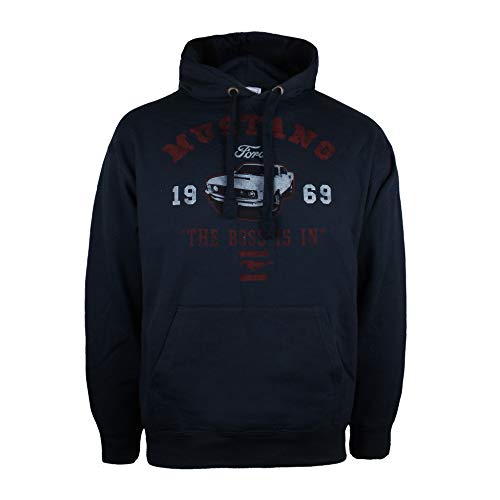Ford Mustang The Boss Is In Hoodie Sudadera con Capucha, Armada, Medio para Hombre