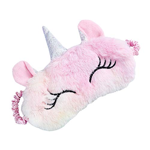 FORLADY Máscara de Dormir Mujeres Unicornio Máscara de Ojos de Felpa Sombra de Dibujos Animados Sombra de Ojos para Niños Adultos Felpa (unicornio colorido-Rosa claro)