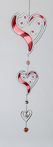 Formano Moderno Decorativo Colgador hängedeko Ventana Decorativa Tiffany 3 Corazones Rojo Plata, 58 cm