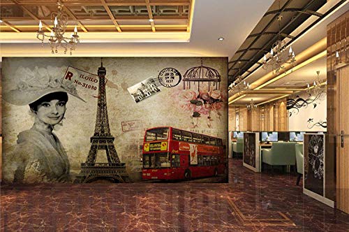 Fotomurales 3D 400*280Cm Peluquería Estrellas Europeas Y Americanas Paris Tower Bus Coches Papel Pintado Tejido No Tejido Decoración De Pared Decorativos Murales Moderna De Diseno Fotográfico Regalo