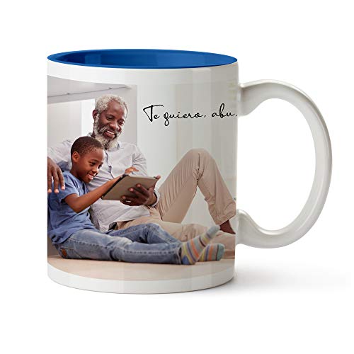 Fotoprix Tazas Personalizadas con Foto y Texto | Regalos Personalizados con Foto para Abuelo | Taza Personalizada con Nombre | Taza de Color Azul Claro