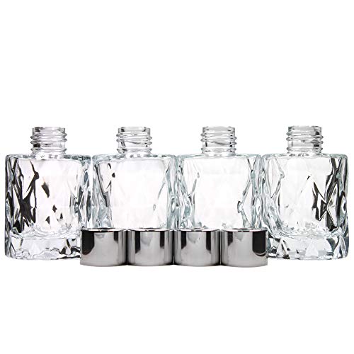 Frandy House Paquete de 4 botellas difusoras de vidrio | soportes de varillas de aceite esencial | redondo 50 ml 50 ml elegante diseño de diamante | calidad premium