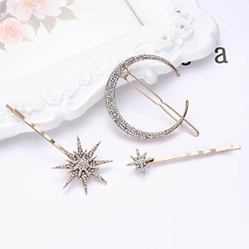 Frcolor 3 unids Vintage Hair Pin Rhinestone Luna Copo de Nieve Estrella Pinza de Pelo Bobby Pin Barrette Accesorios para el Cabello para Mujeres Niñas