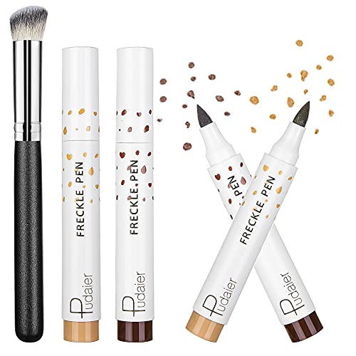 Freckle Pen, 2 Pcs Pluma de maquillaje de pecas con Foundation Brush , Herramienta de maquillaje de pecas falsas para un maquillaje natural sin esfuerzo (marron clair + marron foncé )