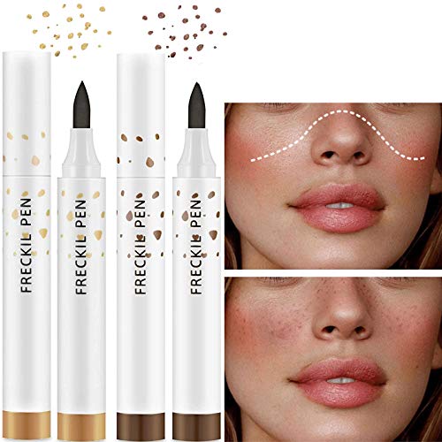 Freckle Pen, Pluma de maquillaje de pecas, Herramienta de maquillaje de pecas falsas para un maquillaje natural sin esfuerzo, Impermeable de larga duración (Marrón Claro + Marrón Oscuro)