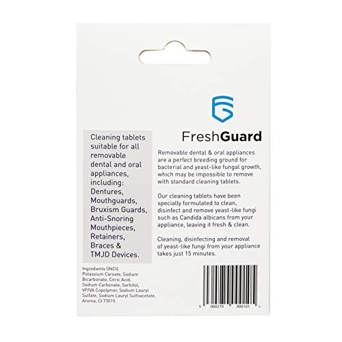 FreshGuard Tabletas anti-bacterianas/desinfectantes de limpieza profunda, con eficacia levesticida para aparatos dentales/orales