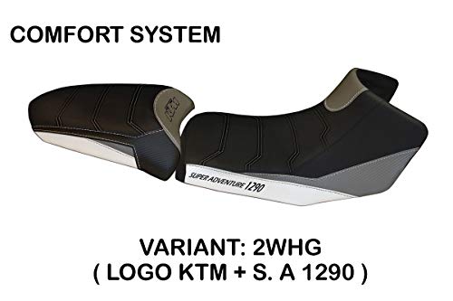 Funda de sillín para KTM 1290 Super Adventure S-T, modelo Panarea 3 Comfort Tapicería Italia (blanco/gris)