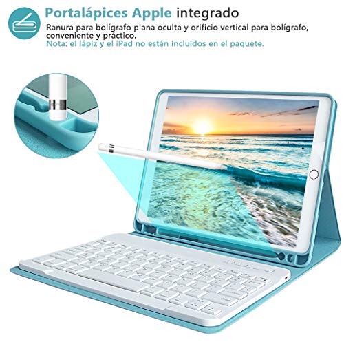 Funda Teclado iPad 10.2 9th Gen 2021, Funda iPad 2020 con Ranura para Lápiz y Español (Incluye Letra Ñ) Teclado Bluetooth Inalámbrico Desmontable para iPad Air 3/A2603/A2604/A2605- Cubierta Magnética