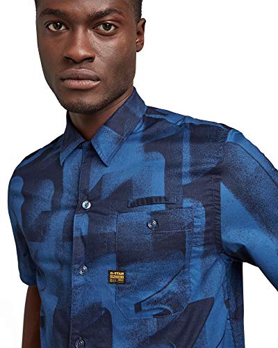 G-STAR RAW Bristum Straight Short Sleeve Camisa, Deep True Blue Sprayed G C317/B532, Large Mens