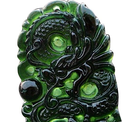 gaeruite Natural Black Green Jade Pendant, dragón Chino en Forma de Collar de Jade Hecho a Mano Adornos para artesanía Buena Suerte