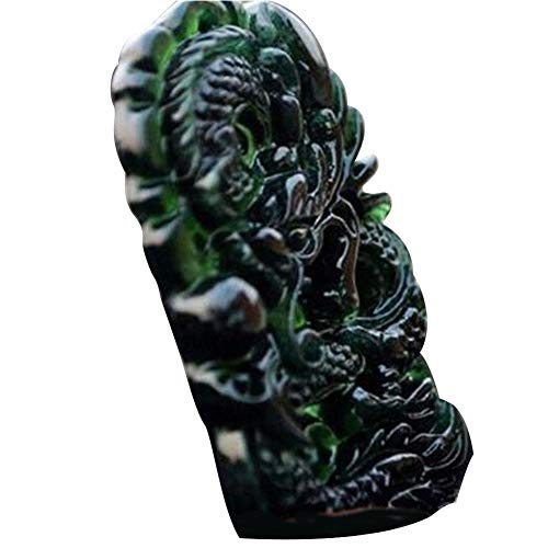 gaeruite Natural Black Green Jade Pendant, dragón Chino en Forma de Collar de Jade Hecho a Mano Adornos para artesanía Buena Suerte