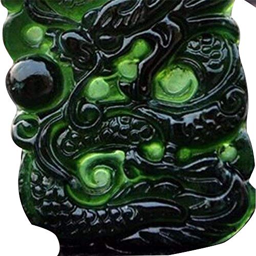 gaeruite Natural Black Green Jade Pendant, dragón Chino en Forma de Collar de Jade Hecho a Mano Adornos para artesanía Buena Suerte