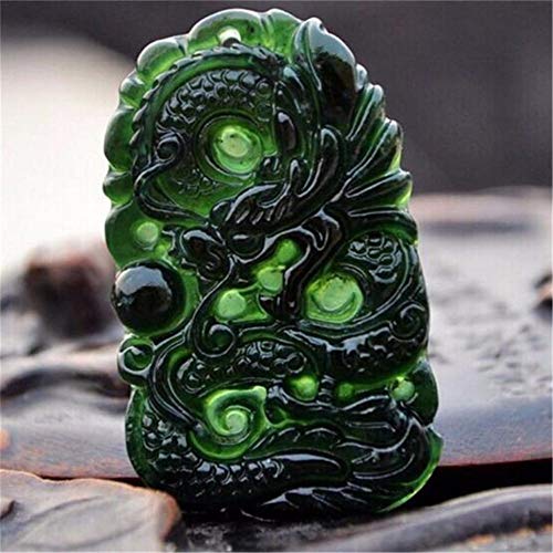 gaeruite Natural Black Green Jade Pendant, dragón Chino en Forma de Collar de Jade Hecho a Mano Adornos para artesanía Buena Suerte