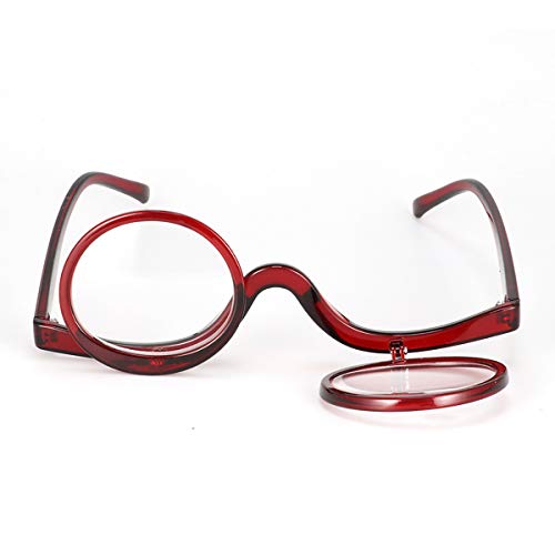 Gafas De Maquillaje ECYC Flip 2.5 Gafas De Lectura Lente De Doble Tapa Mujeres CosméTicas Gafas PresbióPicas, Rojo, 2.5