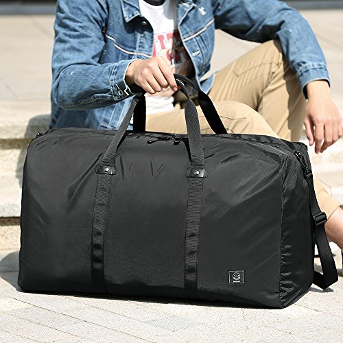 GAGAKU 80L Bolsa de Viaje Plegable Bolsas Grande Duffel Bag para Avión Cabina Impermeable Nylon XXL - Negro